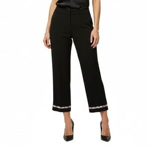 Clio Womens Black Wide Leg Pants Floral Trim Size 12 Boho Chic Eclectic Retro